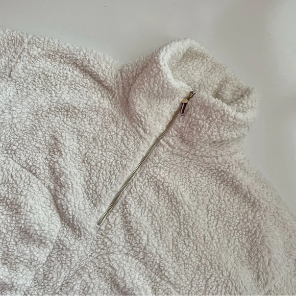 TOMMY HILFIGER Teddy Plush Sherpa Cream Fleece Quarter Zip Pullover Size Small - Picture 5 of 12